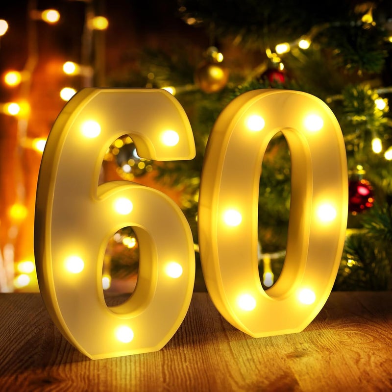 Funsky 60th Birthday Decorations for Women Men,Happy 60 Birthday Decorations for Centerpieces Table,60 Light Up Numbers Sign Led for Party Backdrop Wall Decor for Wedding Anniversary Home - Image 1